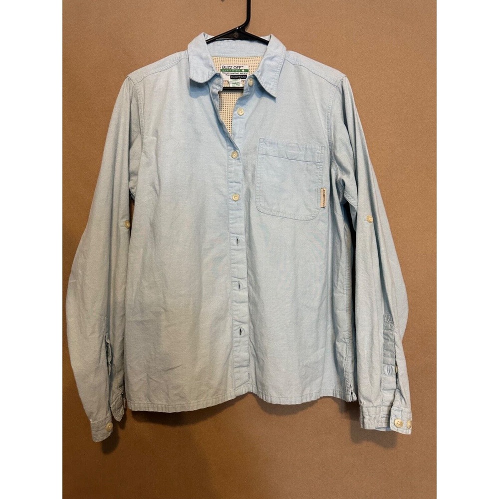 Exofficio Buzz Off Button Up Shirt Womens Size Large Blue Insect Shield Top O95